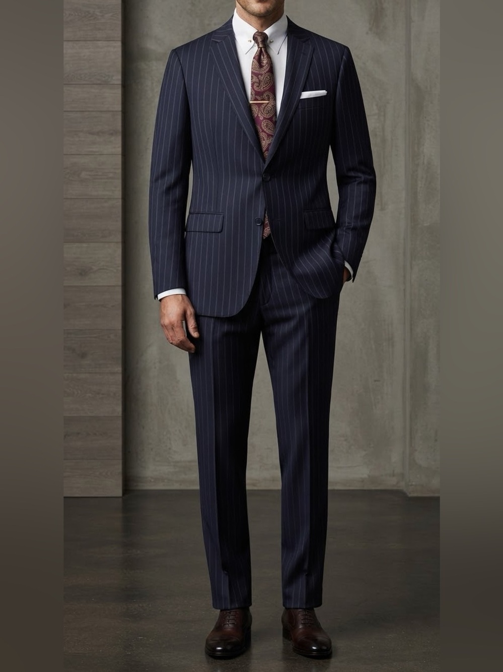 Anté Napoli Navy Pinstripe 100% Wool Single-Breasted Suit